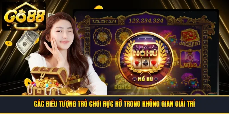 Các biểu tượng trò chơi rực rỡ trong không gian giải trí